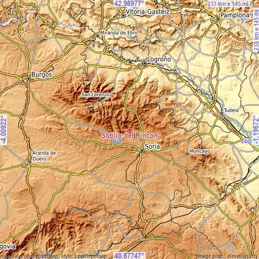 Topographic map of Sotillo del Rincón