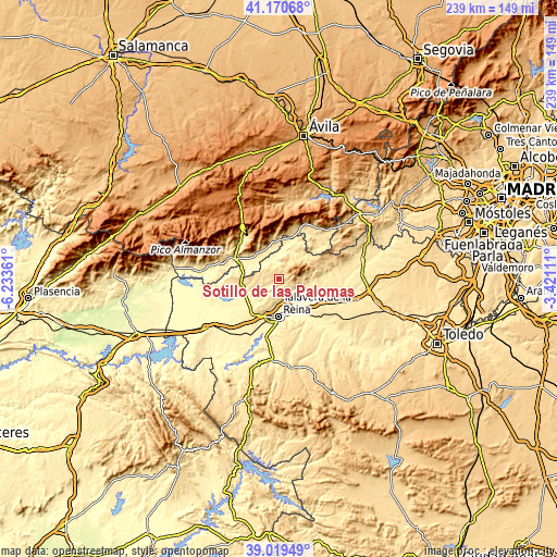 Topographic map of Sotillo de las Palomas