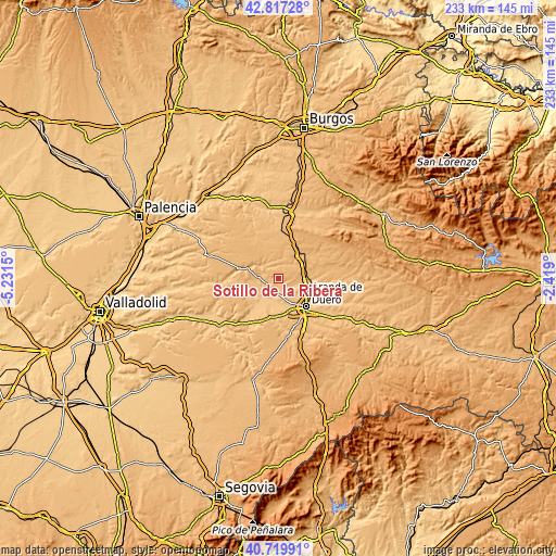 Topographic map of Sotillo de la Ribera