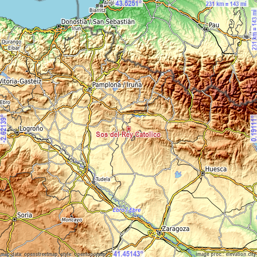 Topographic map of Sos del Rey Católico