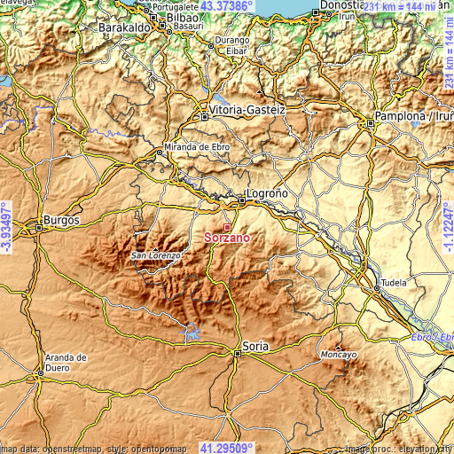 Topographic map of Sorzano