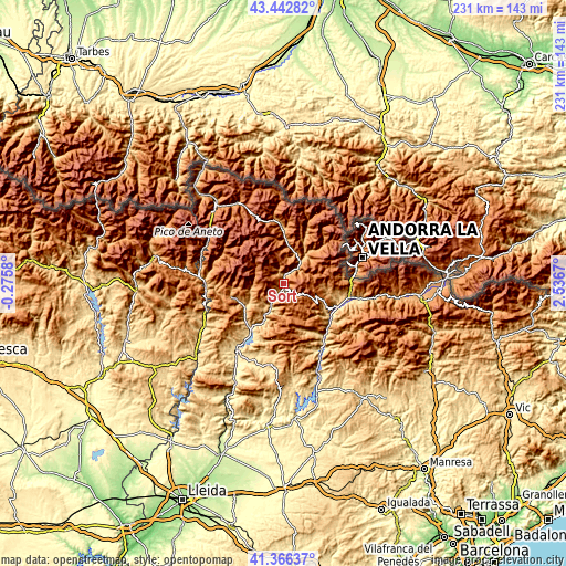 Topographic map of Sort