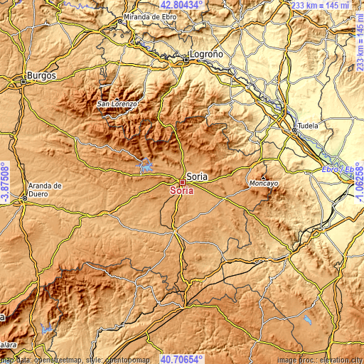 Topographic map of Soria