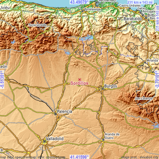 Topographic map of Sordillos