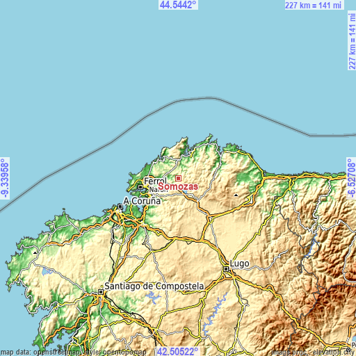 Topographic map of Somozas