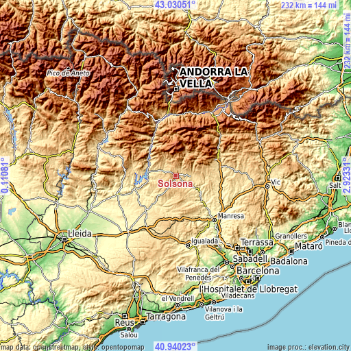 Topographic map of Solsona