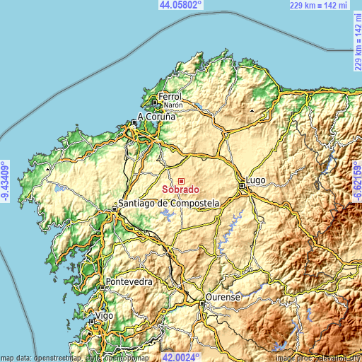 Topographic map of Sobrado