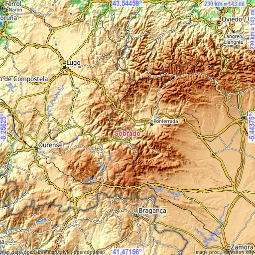 Topographic map of Sobrado