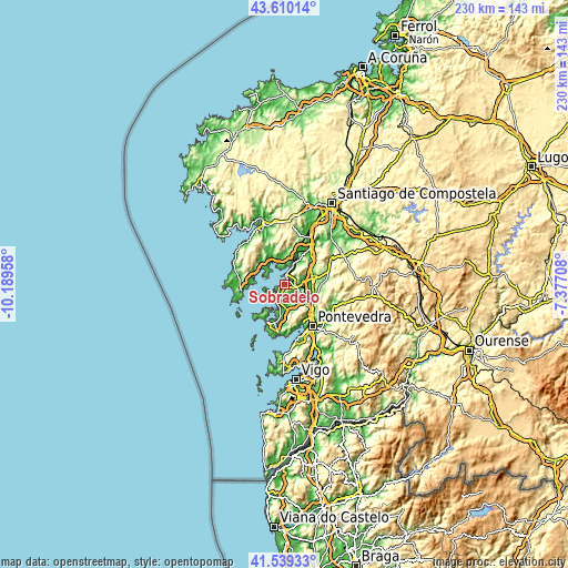 Topographic map of Sobradelo