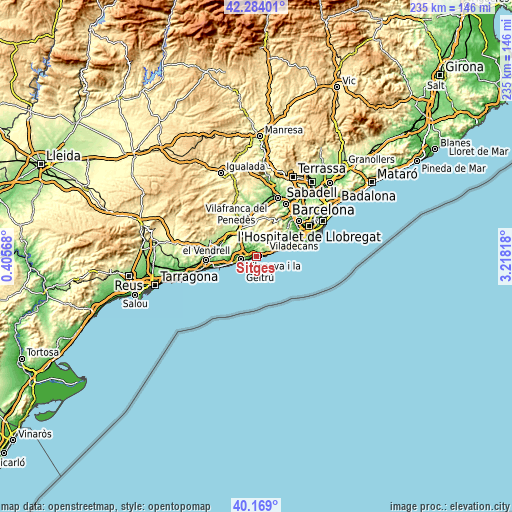 Topographic map of Sitges