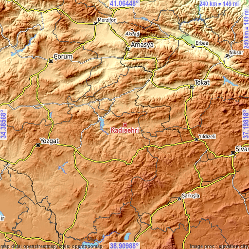 Topographic map of Kadışehri