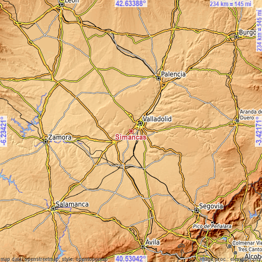 Topographic map of Simancas