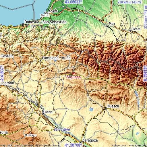 Topographic map of Sigüés