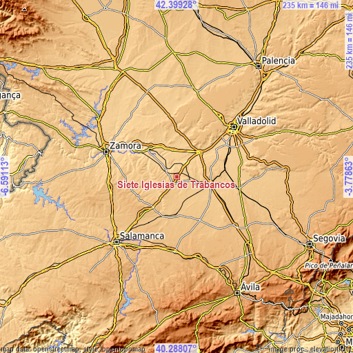 Topographic map of Siete Iglesias de Trabancos