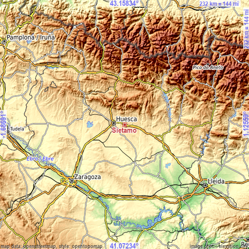 Topographic map of Siétamo