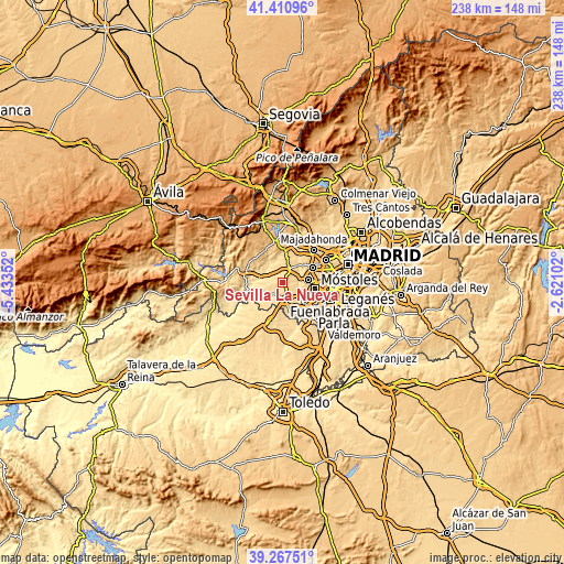 Topographic map of Sevilla La Nueva