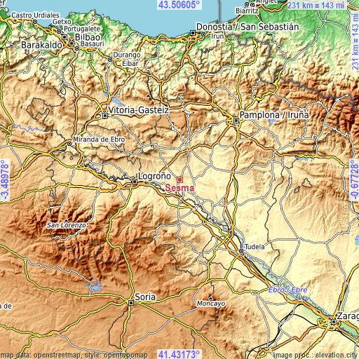 Topographic map of Sesma