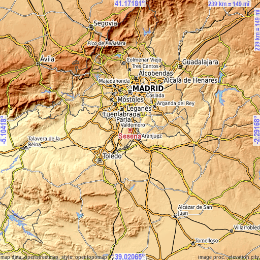 Topographic map of Seseña