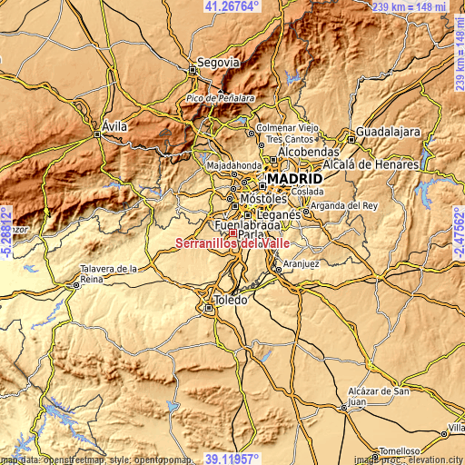 Topographic map of Serranillos del Valle