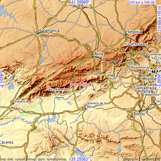 Topographic map of Serranillos