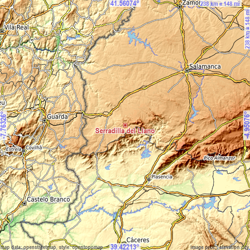 Topographic map of Serradilla del Llano