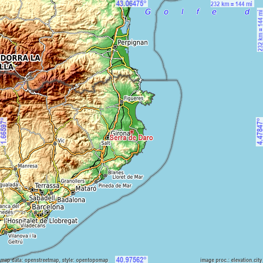 Topographic map of Serra de Daró