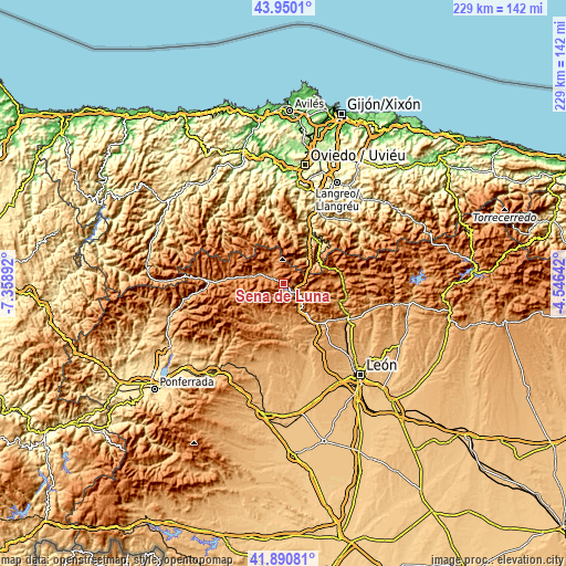 Topographic map of Sena de Luna