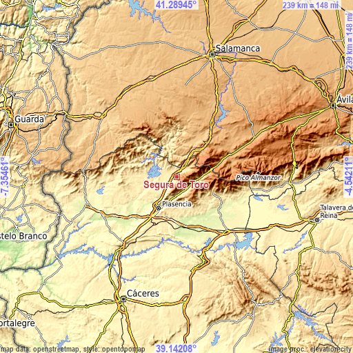 Topographic map of Segura de Toro