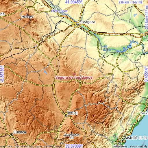 Topographic map of Segura de los Baños