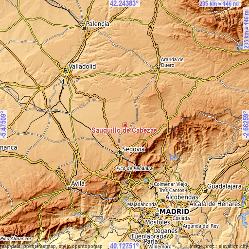 Topographic map of Sauquillo de Cabezas