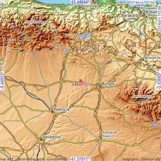 Topographic map of Sasamón