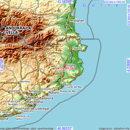 Topographic map of Sarrià de Ter
