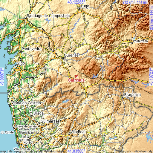 Topographic map of Sarreaus