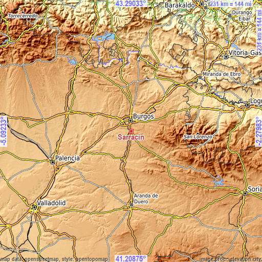 Topographic map of Sarracín