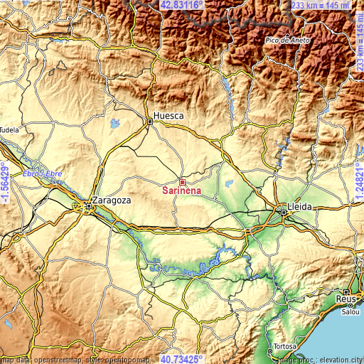 Topographic map of Sariñena