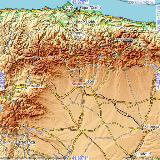 Topographic map of Sariegos