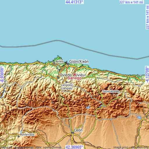 Topographic map of Sariego