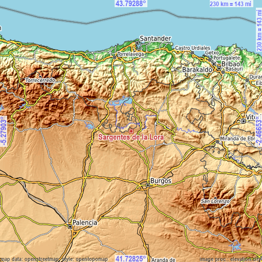 Topographic map of Sargentes de la Lora