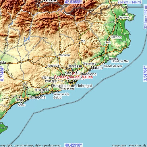 Topographic map of Cerdanyola del Vallès