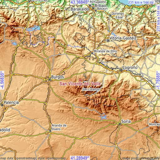 Topographic map of San Vicente del Valle