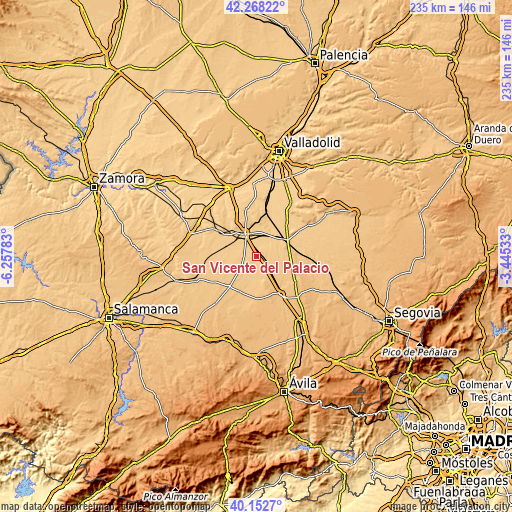 Topographic map of San Vicente del Palacio