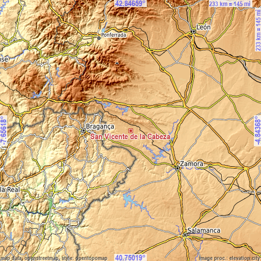 Topographic map of San Vicente de la Cabeza