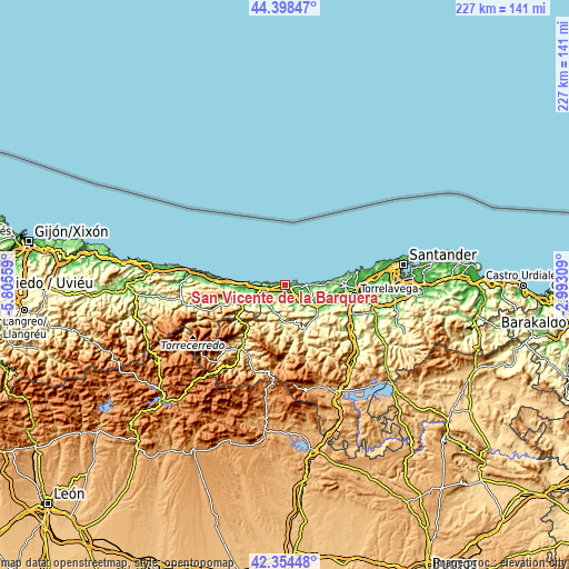 Topographic map of San Vicente de la Barquera