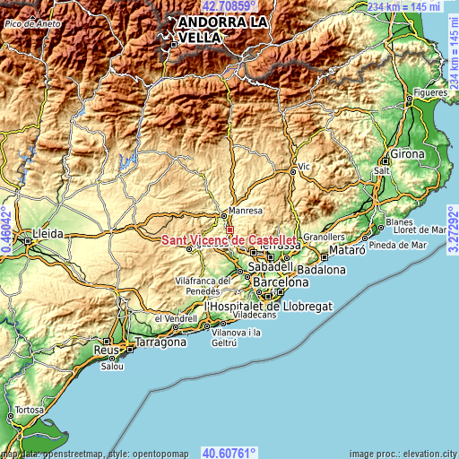Topographic map of Sant Vicenç de Castellet