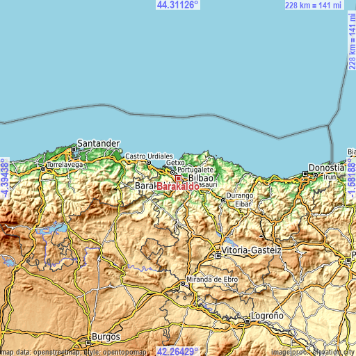 Topographic map of Barakaldo