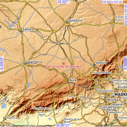 Topographic map of San Vicente de Arévalo