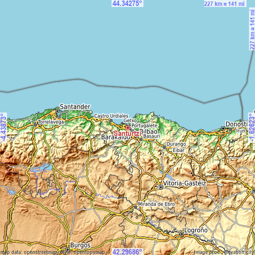 Topographic map of Santurtzi