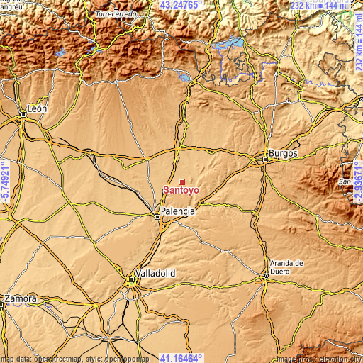 Topographic map of Santoyo