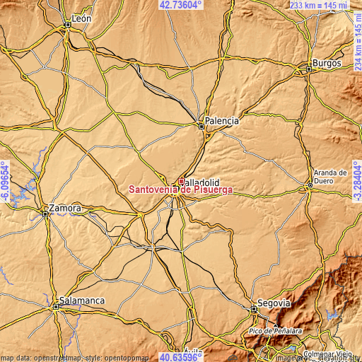 Topographic map of Santovenia de Pisuerga