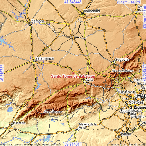 Topographic map of Santo Tomé de Zabarcos